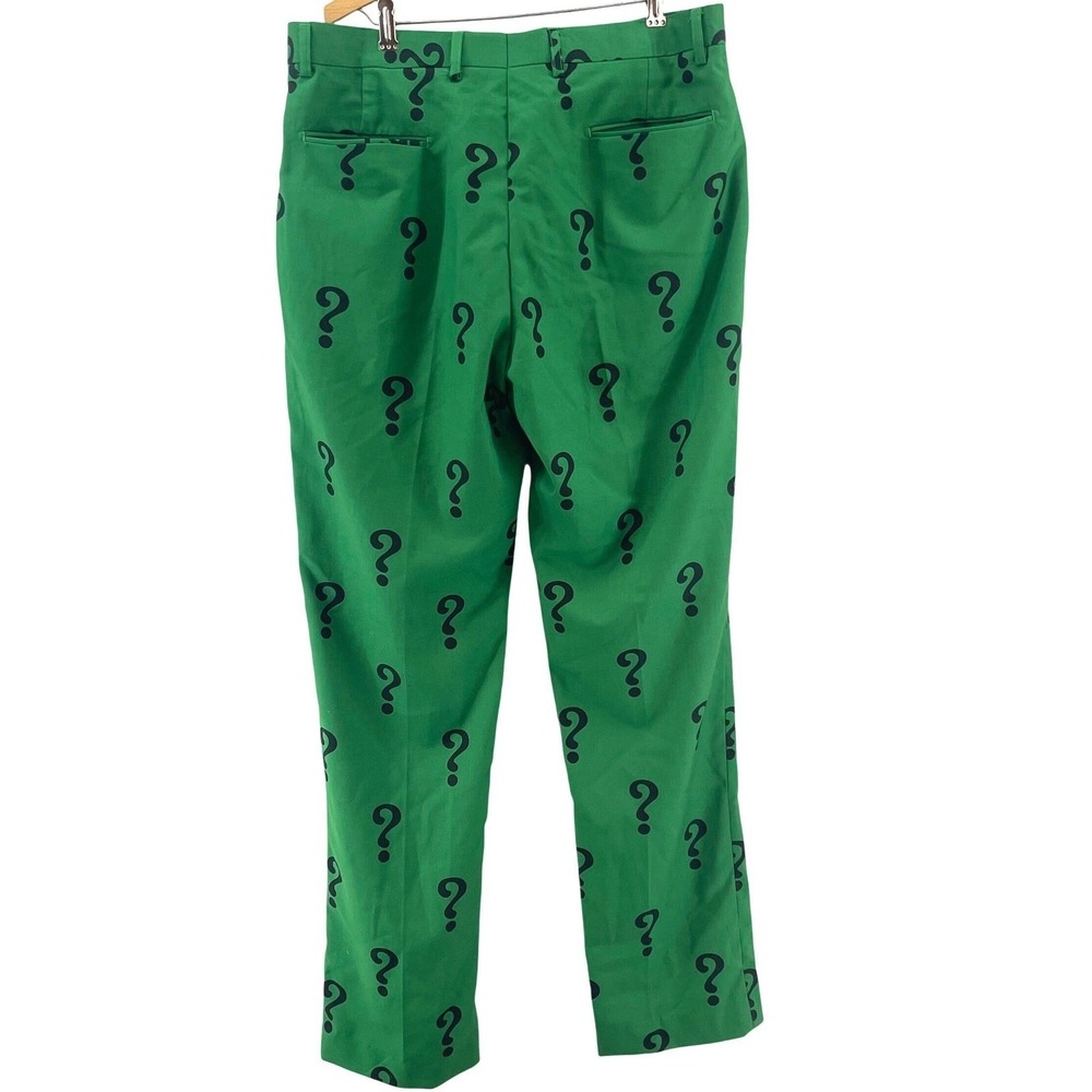Funsuits The Riddler Suit Pants Mens 34x32 Green Question Mark Cosplay Comic Con - Picture 6 of 9